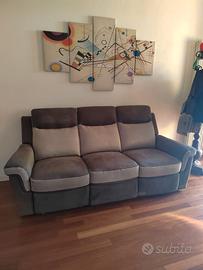 Divano Relax 3P Grigio Beige  Mot. USB Poggiatesta