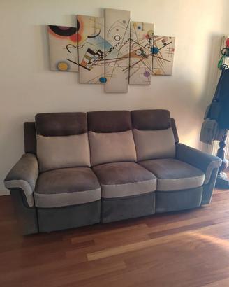 Divano Relax 3P Grigio Beige  Mot. USB Poggiatesta