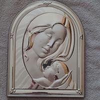 Quadro icona argento 925 Madonna Madre con bambino