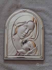 Quadro icona argento 925 Madonna Madre con bambino