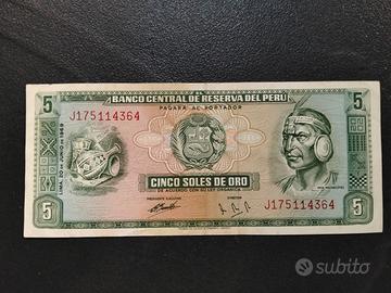 banconota da 5 Soles de Oro del Perù