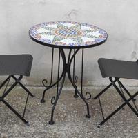 Set Bistrot tavolo tondo mosaico sedie pieghevoli
