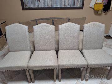 4 sedie legno e tessuto grigio beige 