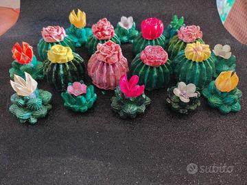Cactus in gesso ceramico fatti e dipinti a mano 