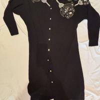 Cardigan Mini Abito in Maglia Nero Lana M 42