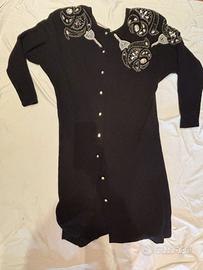 Cardigan Mini Abito in Maglia Nero Lana M 42