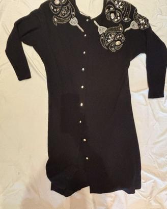 Cardigan Mini Abito in Maglia Nero Lana M 42