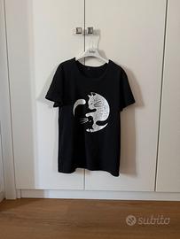T-shirt nera gatto Yin Yang taglia S