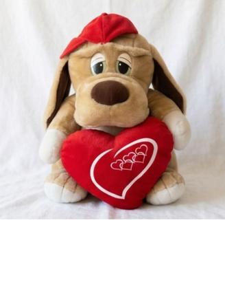 Peluche grande, cane triste con cuore