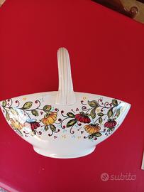 Cestino in ceramica vintage dipinto a mano.