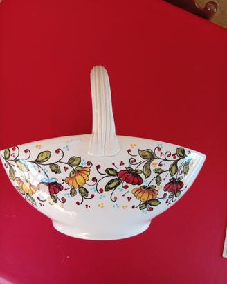 Cestino in ceramica vintage dipinto a mano.