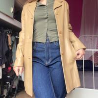 Capotto giacca vintage in vera pelle color avana