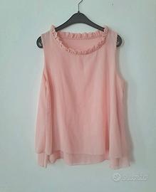 Blusa donna smanicata rosa con ruches M/L - comoda