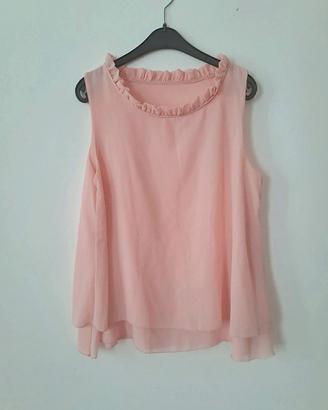 Blusa donna smanicata rosa con ruches M/L - comoda