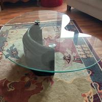 Tavolino in vetro con base in marmo