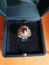 Anello Alcozer ottone bagnato in oro con granato