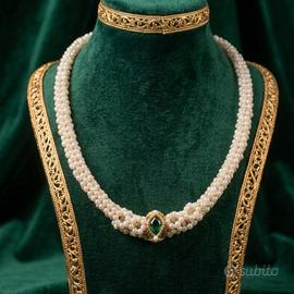 Collana vintage artigianale perle gemma agata