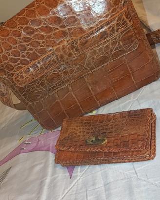 borsa+ portafoglio vintage coccodrillo