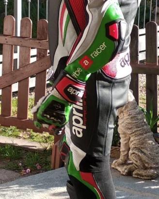 Tuta da moto integrale con scritte Aprilia
