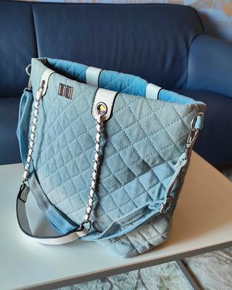 Borsa Shopper Jeans Denim trapuntato