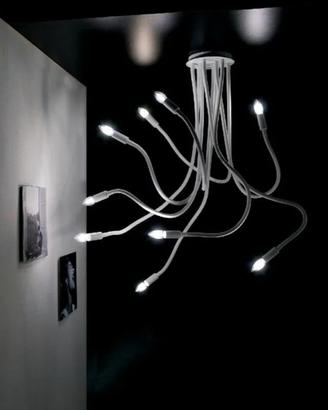 lampadario Piovra cromo 9 braccia con luci led 