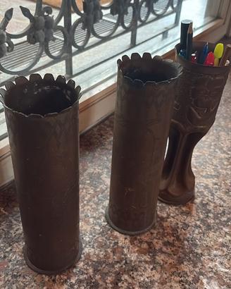 3 bossoli di obice decorati –oggettistica militare