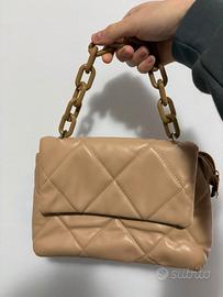 Borsa Donna Beige Trapuntata Manico Catena