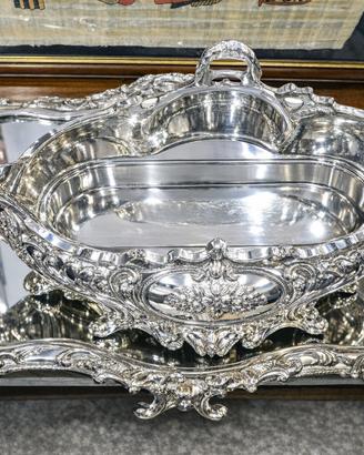 Centrotavola argentato stile barocco con vassoio –