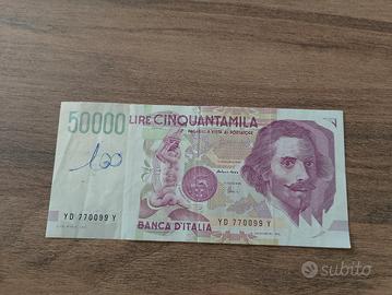Banconota 50000 Bernini con numeri palindromi. 