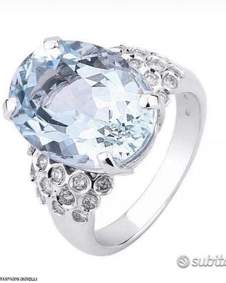 ANELLO ORO 18kt. DIAMANTI ED ACQUAMARINA ct. 6,67
