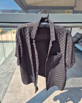 GUCCI Camicia bowling in twill di seta con stampa