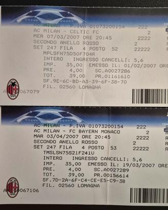Biglietti partite Champions League Milan 2006/07