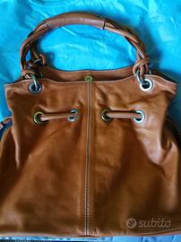 borsa pelle con manico intrecciato
