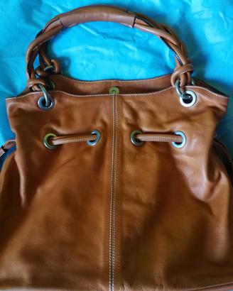 borsa pelle con manico intrecciato