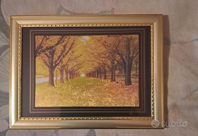 quadrino, con cornice dorata, viale alberato 