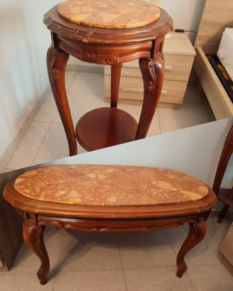n.2 tavolini in legno con piano in marmo