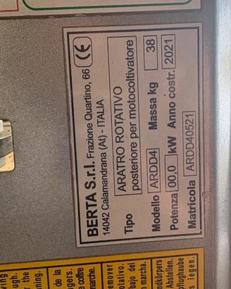 Aratro rotativo berta del 2021 attacco bcs