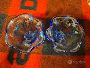 Coppia Porta Frutta In Vetro Blu
