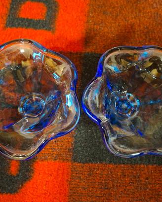 Coppia Porta Frutta In Vetro Blu