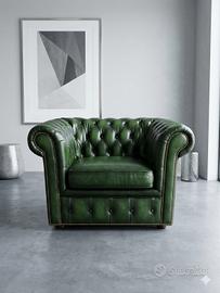 Chesterfield poltrona in pelle vera pelle verde