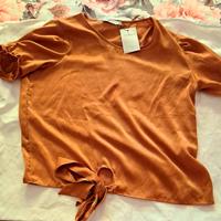 Combipel Blusa girocollo, con nodo, color cannella