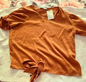 Combipel Blusa girocollo, con nodo, color cannella