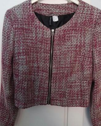 Giacca tessuto boucle' rosa/bianco