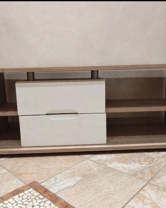 Mobile TV Basso Moderno Rovere + Bianco Lucido