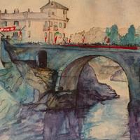 Acquerello. Carnevale sul ponte vecchio. Ivrea