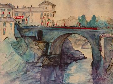 Acquerello. Carnevale sul ponte vecchio. Ivrea