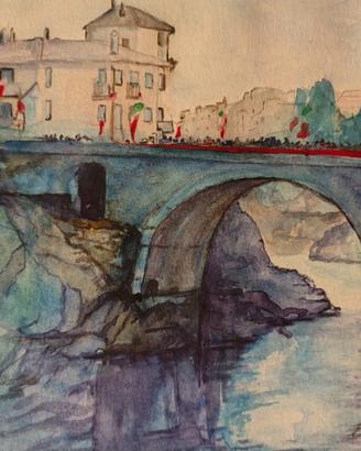 Acquerello. Carnevale sul ponte vecchio. Ivrea