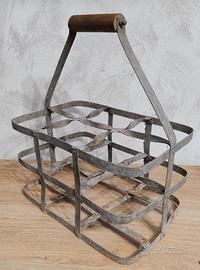 Antico Portabottiglie Industriale in Ferro Zincato