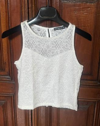 Top canotta Terranova corto in pizzo bianco XS