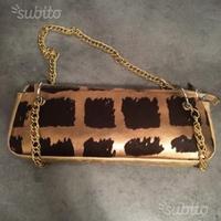 Borsa in pelle marrone/oro a mano, originale